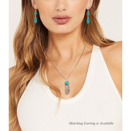 DOLIOX Genuine Turquoise Necklace for Women Western Style 925 Sterling Silver Feather Native American Pendant for Mom Wife Her Boho Jewelry