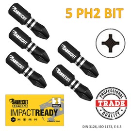 5 x SabreCut SCPH225_5 25mm PH2 Impact Screwdriver Driver Bits Set Single Ended Phillips No.2 Heavy Duty