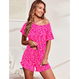 Ekouaer Women's Pajama Set Ruffle Sleeves Top and Short Soft 2 Piece Loungewear Set