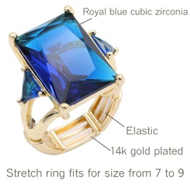 Lavencious Big Bold Radiant CZ Stones Stretch Statement Rings for Women Size 7 to 9 (Blue)