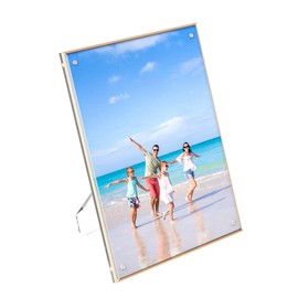 Hexsonhoma Clear 8 x 10 Inch Picture Frame with Gold Edge, Acrylic Picture Frame for Wedding, Family, Pet, Graduation photo, Menu Holder, Advertising Sign Dislay Holder