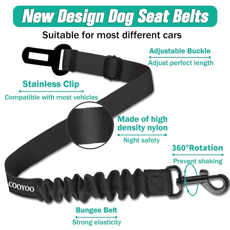 COOYOO Dog Seat Belt,3 Piece Set Retractable Dog Car Harness