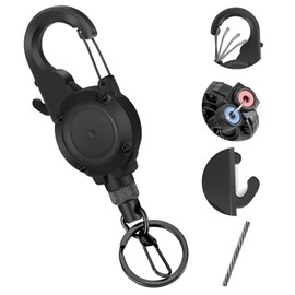 pasezenn Fly Fishing Zinger Retractor,26" Stainless Steel Wire Rope, with Integrated Line Cutter,360° Rotation Keychain & Carabiner Clip for Fly Fishing,Cycling,Hiking (1 PCS)