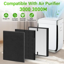 12 Pack 3000 Replacement Filters, Compatible with 3000, 3000M, 3000P-ro Air Pur-ifier, 2 Air Filter, 2 Activated Carbon and 8 Carbon Pre-Filters