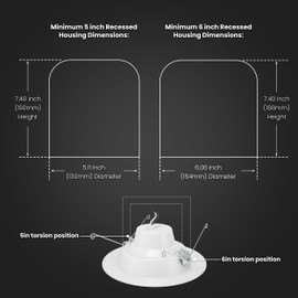 Feit Electric LED Downlight Retrofit Kit with Baffle Trim, 75W Equivalent, 5/6-Inch Dimmable Recessed Light, Adjustable White 2700K–5000K, 90+ CRI, for Living, Bathroom, Dining & Kitchen Room