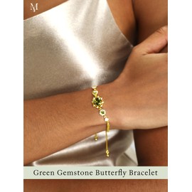 Mareclat 14K Gold Plated Bracelet for Women Dainty Green Gemstone Cubic Zirconia Bracelet Birthstone Jewelry Adjustable Chain Non Tarnish
