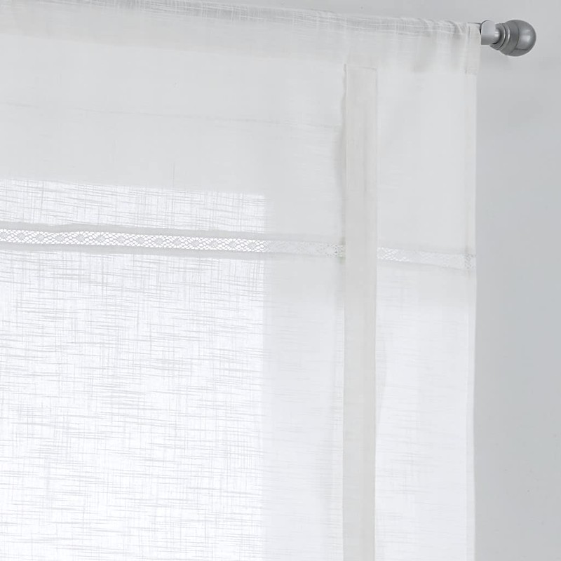 Vicky White Roman Blind, Linen Look with Hemstitch Lace, Drawstring,