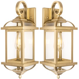 Roravilila 2-Pack 18” Gold Light Fixtures Outdoor Wall Lights Exterior Lanterns, Brass Porch Lights Outside Anti-Rust Aluminum Patio Lights for House Clear Glass Wall Mount Lights, IP65 Waterproof