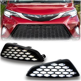 KEEGTBOX Switchback White/Amber/Blue DRL LED Front Fog Lamp Daytime Running Light Sequential Flash Turn Signal Feature Compatible with Toyota Sienna XSE 2021 2022 accessories (Front Fog Light)