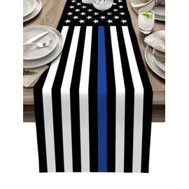 Durable Fabric Table Runner,Blue Line American Flag Honoring Men and Women of Law Enforces Washable Linen Table Runners for Home/Kitchen/Dining Table/Indoor & Outdoor Decor 13x120 inch