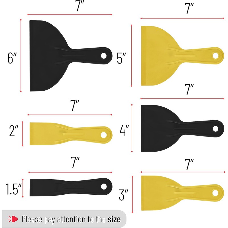 Bates 6 Pack Plastic Putty Knife Set - Black &