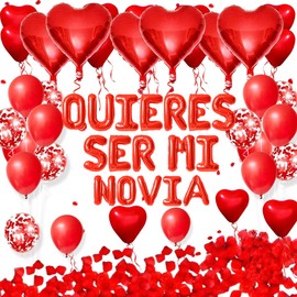 QUIERES SER MI NOVIA - 16inch Quieres Ser Mi Novia Balloons/Will You Be My Girlfriend - 1000pcs Artificial Rose Petals Red Heart Balloons for Love Confession Valentines Day Party Decorations