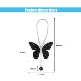 Bling Butterfly Diamond Car Hanging Accessories, Crystal Car Rear View Mirror Charms Car Decorative Accessories for Women, Lucky Presents Hanging Ornament Pendant Decor for All Cars (Black)