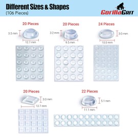 Clear Adhesive Bumper Pads 106-PC Combo Pack (Round, Spherical, Square) - Sound Dampening Transparent Rubber Feet for Cabinet Doors, Drawers, Glass Tops, Picture Frames, Cutting Boards