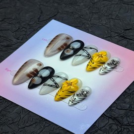 100% Handmade Press on Nails Medium Almond Handmade Nails with Yellow Flower Design Summer False Nails Glossy Skin Tones Floral Nail Press ons Reusable Acrylic Fake Nails for Women Girls Size L 10Pcs