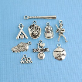 Unbranded Baseball Charm Collection Antique Silver Tone 9 Different Charms - COL054