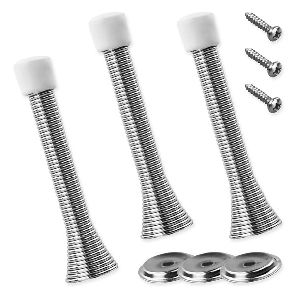 3 Pcs Silver Spring Door Stop Set,Thickened Iron Metal Door