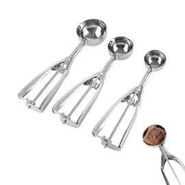 Melon Baller Scoop, Melon Baller, Ice Cream Scoop with Easy Trigger, Set of 3 Cookie Dough Scoops for Baking, Cookie Scoops for Cupcake Ice Cream Waffle Fruit(Silver)