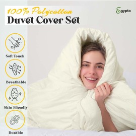 EGYPTO Polycotton Cream Single Duvet Cover Set - Soft, Breathable Anti-Allergic Bedding Set - with Comfortable Pillow Case for Bed (Single, Cream)