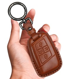 Tukellen for Volkswagen Leather Key Fob Cover Compatible with VW Atlas Golf Alltrack Jetta Passat Tiguan Smart 4 Buttons Key Fob 2018-2022 (Brown)