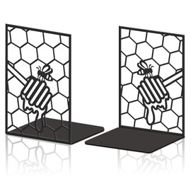 Hobbspring Pack of 2 Honeycomb Bees Decorative Metal Bookends for Heavy Books Robust Bookcase Holder Larger Bookends Used on Desk for Office Home or School