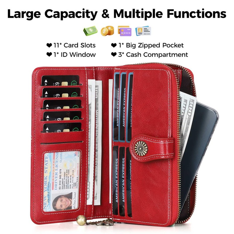 RRANCharltu Women's Large Capacity Leather Purse, red, Elegant