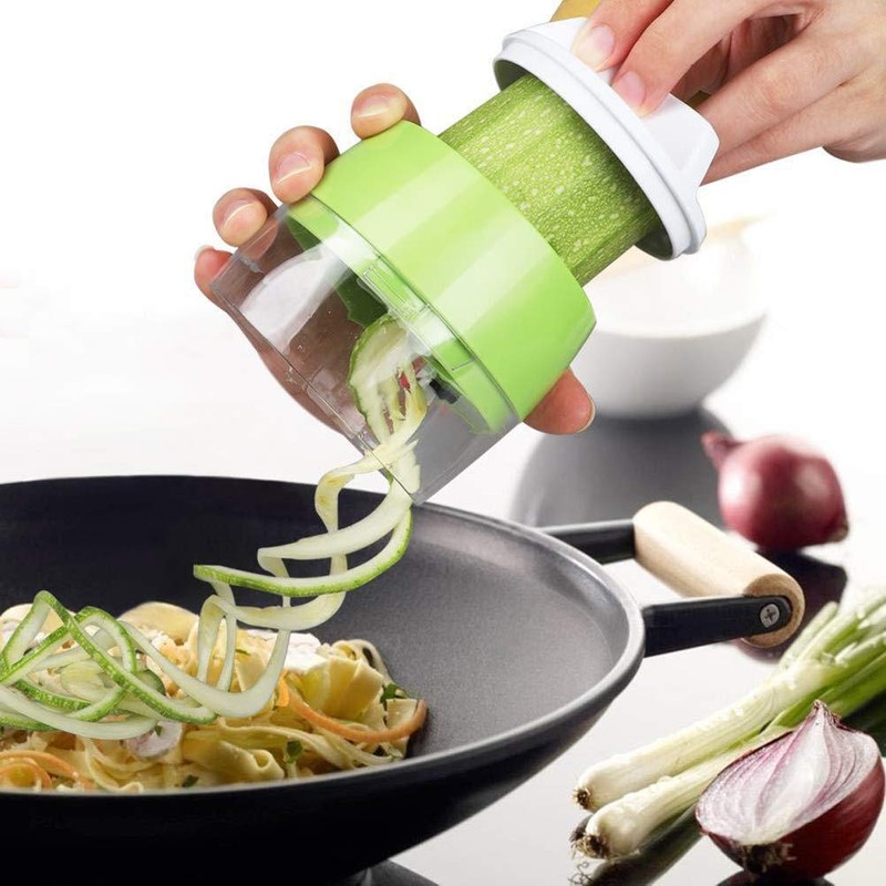 Spiral Vegetable Slicer, Manual Spiral Chopper with 3 Blades and