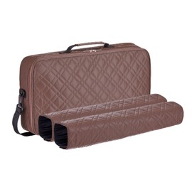 C&H Solutions Coffee Color Elegant Quilted PU Leather Mahjong Carrying Bag with Zippered Storage Pocket, Durable Handles, and Adjustable Shoulder Strap Multifunctional Mahjong Bag (Bag only)