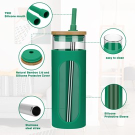 Tronco 22oz Glass Tumbler with Bamboo Lid and Straw, Reusable Iced Coffee Cup for Boba Tea, Smoothies & Cold Drinks, Spill-Proof Glass Cup with Silicone Sleeve, Dishwasher Safe, BPA-Free (Pack of 1)