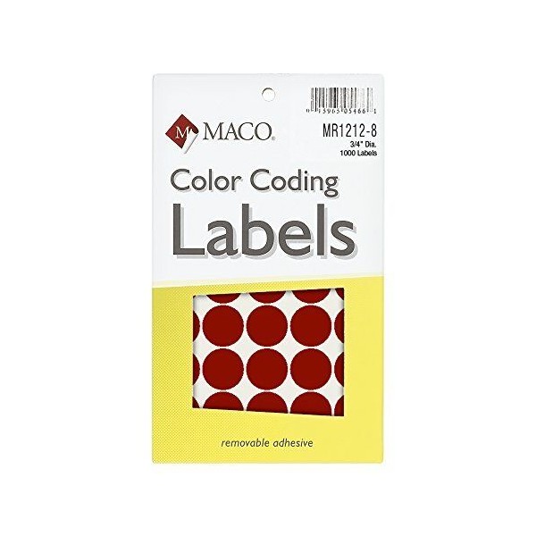 MACO Red Round Color Coding Labels, 3/4 Inches in Diameter,