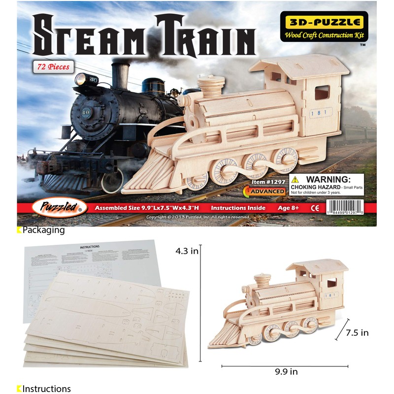 Puzzled 3D Wooden Steam Train Puzzle - Wooden Train Puzzle