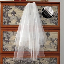 B001 Pearl 2-Tier Pearl Veil for Self-Wedding Photoshoots and Bridal Showers 2-Tier