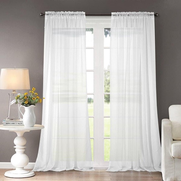 Dreaming Casa Solid Sheer Curtains 102 Inches Long White Rod