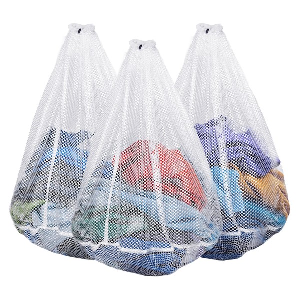 3 Pcs Large Mesh Laundry Bags With Drawstring 24x32 Inch