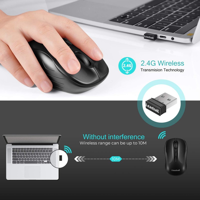 LeadsaiL Wireless Mouse Silent 2.4G USB Computer Compact Optical Cordless
