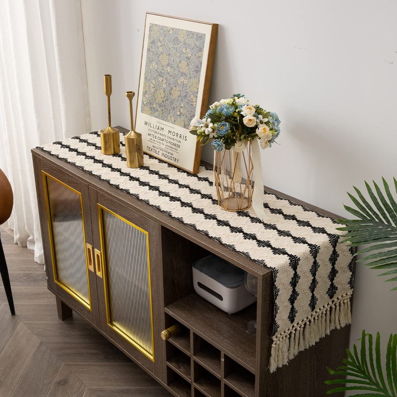 Gxfctys Table Runner, Modern Farmhouse Table Runner, Black and Beige