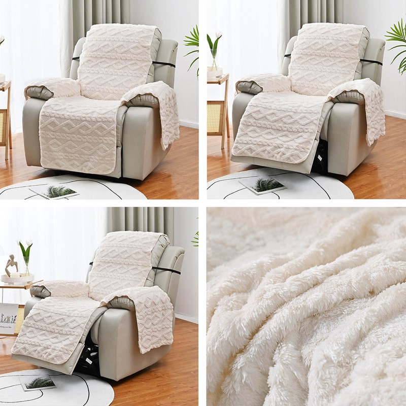 Recliner Chair Cover Thick T Shape Beige Anti Slip Reversible