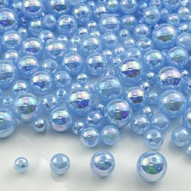 Xinhongo 200g Pearl Beads 6mm 8mm 10mm 12mm Pearl Craft Beads Pearls Round Bulk Pearls for Bracelet Necklace Jewelry Making DIY Sewing Crafts Home Decoration Vase Filler(Light Blue AB)