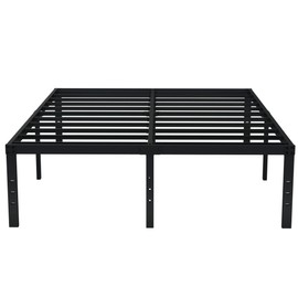 EMODA Queen Bed Frame No Box Spring Needed 18 Inch Heavy Duty Metal Tall Platform Bed Frame Queen Size with Large Storage Space, Easy Assembly, Black