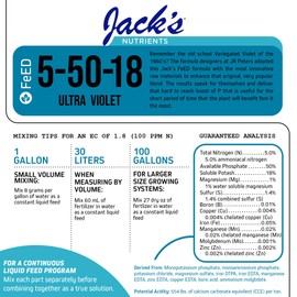 Jack's Classic Nutrients 5-50-18 Ultraviolet Water-Soluble Fertilizer for Bud Set and Enhanced Flower Production in Continuous Liquid Feed Program, 2.2Lbs