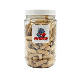 Rhino Wood Industries - 5/16" x 1" - 200 Pack Wooden Dowel Pins in Plastic Jar - Kiln Dried, Fluted, and Beveled (5/16" x 1", 200pk, Jar)