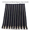 10PCS 8Inch (20cm) Metal Zippers Black#3 Golden Plated Bulk Close