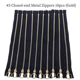 10PCS 8Inch (20cm) Metal Zippers Black#3 Golden Plated Bulk Close End Non-Separating Y-Teeth Small Zippers for Sewing Purse Bags Pocket Pack Crafts (8" Gold)