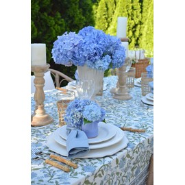 ATOSII Mahoka Blue 100% Cotton Round Tablecloth, Block Print Floral Table Cloth for Dining, Parties, Weddings, Outdoors, Holidays I 60" Inches I Grandmillennial Farmhouse Boho Spring Summer