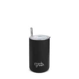 Frank Green Reusable Iced Coffee Cup with Straw, 3-in-1 Insulated Drink Holder with Double Wall Vacuum, Ceramic Lined Tumbler with Straw and Lid - Midnight 15oz/425ml