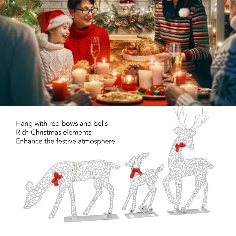 3Pcs Lighted Christmas Decoration Deer, Iron LED Reindeer Family Set,