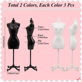 GORGECRAFT 6 Pieces 2 Colours Doll Dressmaker's Dummy Fabric Dress Plastic Display Support Holder Table Top Model Stand Mini Doll Sewing Dolls for Doll Making Clothes Dollhouse Decor Black White