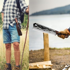 Machete with Sheath for Cutting Trees Heavy Duty, for Yard Work and for Bushcrafting Knife Sickle for Clearing Brush Garden Tools Construction Blade (Red Rosewood Handle)