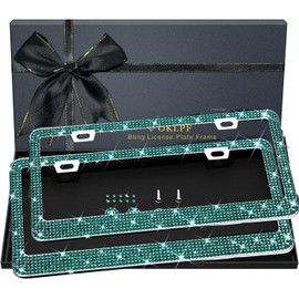 OKLPF OKLPF Bling License Plate Frame for Women, 2PCS Sparkly License Plate Frames| Over 1200 pcs14 Facets Bedazzled Clear Glass Diamond Rhinestone Crystals w/Free Glitter Diamond Box (Green)