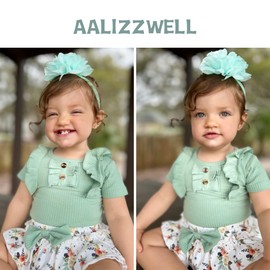 Aalizzwell Preemie Baby Girls Summer Clothes Ribbed Short Sleeve Floral Ruffle Bloomer Shorts Premature Spring Outfit Olive Green